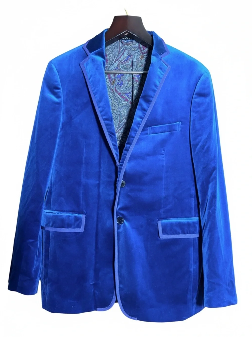 Etro Milano Peacock Blue Velvet Blazer Jacket Italian 56 US 46 XL